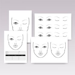 Makeup Face Charts Printable, Makeup Face Template, Blank Face Templates for Makeup, Facecharts Makeup Practice Sheets
