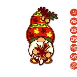 multi layer thanksgiving gnome mandala with maple leaf svg, fall gnome for laser or cricut