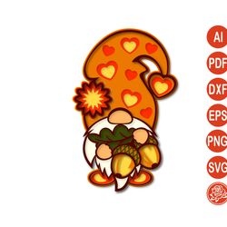 Layered Thanksgiving fall gnome mandala with acorn SVG, digital file for Cricut