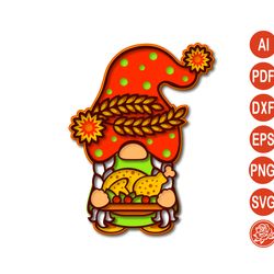 Layered Thanksgiving gnome  with turkey SVG  for Cricut