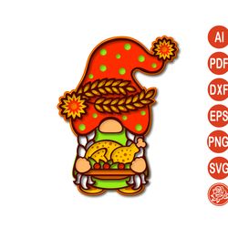 layered thanksgiving gnome  with turkey svg  for cricut
