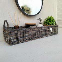 extra long narrow bathroom basket toilet tray rectangular basket for shelf woven storage box wicker hamper organizer