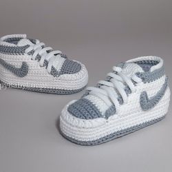white baby shoes crocheted sneakers, gift for boy or girl, baby first footwear, baby shower gifts, nursery cute decor