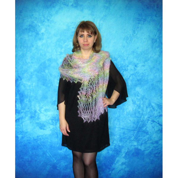 Hand knit bright colorful scarf, Handmade Russian Orenburg shawl, Goat wool cover up, Warm shoulder wrap, Lace pashmina, Kerchief, Stole, Cape, Gift for a woman