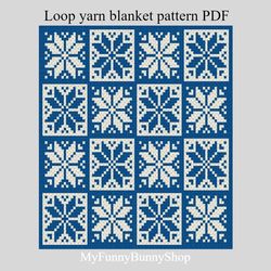 Loop yarn Finger knitted Nordic Stars Checkered blanket pattern PDF Download