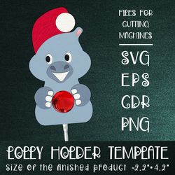 Hippopotamus in Santa Hat | Christmas Lollipop Holder Template