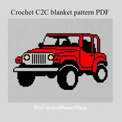 Crochet C2C Jeep Wrangler graphgan blanket pattern PDF Download