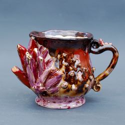 Beautiful Amethyst mug Porcelain Crystal Cup Geode Mug Gently purple Modern Art Handmade Ceramic Cup Precious Gift