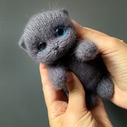 Knitted toy realistic gray kitten - individual order