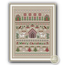 Merry Christmas Sampler Cross Stitch Pattern PDF Winter Sampler Christmas Reindeer Instant Download PDF 141