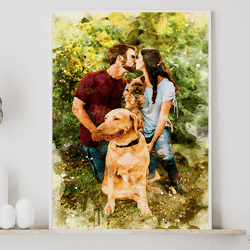 Couple Portrait With dog, Personalize boyfriend gift, Custom Family Portrait, Gift for Girlfriend, Couple Gift, Dog Mom
