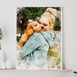 Dog Mom Gift, Dog Mom Portrait, Dog Portrait, Watercolor Dog Portrait, Pet Portrait, Memorial Dog, Christmas Gift Pet