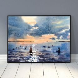 summer sea landscape scenery wall art printable instant download diy print landscape bedroom decor watercolor. morning