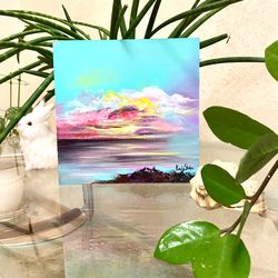Original seascape painting. Pink cloud Painting. Ocean oil painting