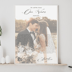 Wedding Vows with Photo, Wedding Vows Print, Our Vows Custom Framed, Wedding Vows Wall art, Couples Song Wall art, Vows