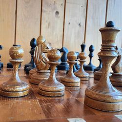 Old Russian grandmaster chess set - 1950s antique weighted Soviet wooden chess