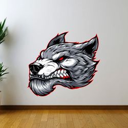 Ferocious Wolf Head, Wild Animal, Angry Wolf, Car Sticker Wall Sticker Vinyl Decal Mural Art Decor Full Color