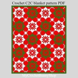 Crochet C2C Snowflakes Mosaic blanket pattern PDF Instant Download