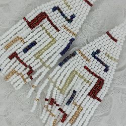 boho style white earrings made of czech beads.