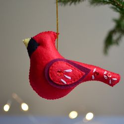 Felt Cardinal bird SET of two Ornaments for Christmas tree decoration