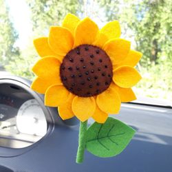 Sunflower gifts for women, Boho car accessories, Rear view mirror accessories, Mom gift from daughter, Felt flowers