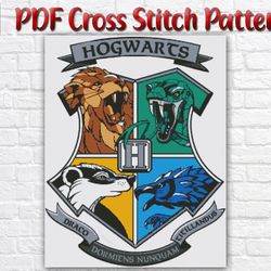 Hogwarts Shield Stitch Pattern / Harry Potter Counted PDF Cross Stitch Chart / Fantasy Movie Instant Printable PDF Chart