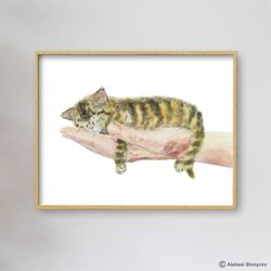 Tabby Kitten, Cat Art Print, Cat Decor, Watercolor Painting, Kids Room Decor, Cat Lover Gift