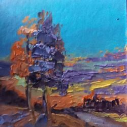 sunset landscape tiny painting oil original artwork tree small painting impasto by nadia hope