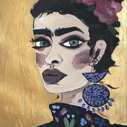 Frida Kahlo  Original acrylic painting on paper Woman portrait  Famous artist  Beautiful woman Mexican art Fauvism Decor