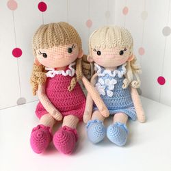 Bella doll with funny curls - crochet doll with removable clothes