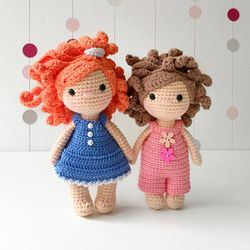 Curly hair doll - crochet doll with removable clothes