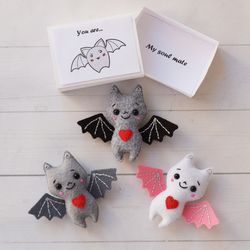 Cute baby bat. Bat plush. Halloween gift. Pocket hug in a box. Presents for boyfriend, Positive affirmations.
