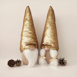 Christmas Gnome Gold Hat Santa Gnome Plush Swedish Nisse Handmade Scandinavian Gnome Elf Stuffed Gnome Dolls Holiday
