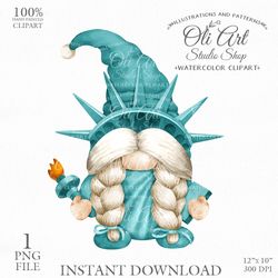 Statue of Liberty Gnome Clip Art. Cute Characters, Hand Drawn graphics. Digital Download. OliArtStudioShop