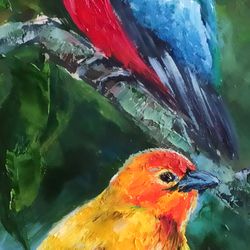 birds painting impressionism original art oil artwork wall art