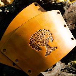 Celtic leather bracer for LARP or cosplay costume. Yggdrasil tree of life. Nordic style vambrace. Viking pagan gauntlet.