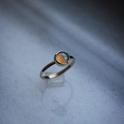Solid gold opal ring, 14k gold ring with opal
