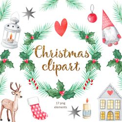 christmas watercolor clipart, new year set png