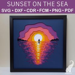 3D multilayer paper sunset on the sea - SVG for Cricut, DXF for Silhouette, FCM for Brother cut files