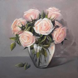 Roses. Oil painting. Canvas on fiberboard. Original