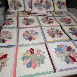 dresden plate quilt 1930 reproduction fabric king size handmade 90x109 cotton