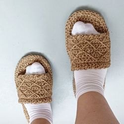 Eco home hemp slippers womens with embroidery