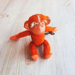 mechanical monkey russian toy antique - soviet orange wind up monkey doll vintage