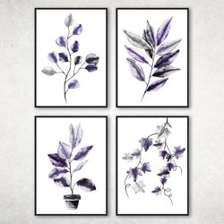 Abstract Botanical Art Set of 4 Prints, Boho Gallery Wall art, Sage Botanical Wall Decor, Minimal Flower Wall Art