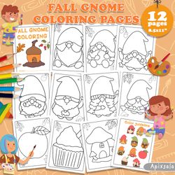 fall gnome kids coloring pages | kids coloring pages bundle
