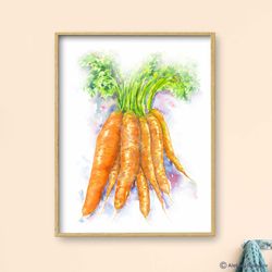 Carrot Art Print, Kitchen Wall Decor, Vegetables Art, Watercolor Painting, Dining Room Art