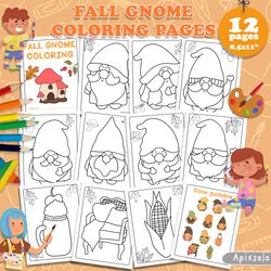 fall gnome kids coloring pages | kids coloring pages bundle