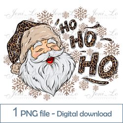 Santa Ho Ho Ho Leopard print 1 PNG file Merry Christmas Sublimation HoHoHo design Funny Christmas clipart Download