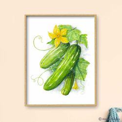 Cucumber Art Print, Kitchen Wall Decor, Vegetables Art, Watercolor Painting, Dining Room Art