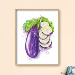 Eggplant Art Print, Kitchen Wall Decor, Vegetables Art, Watercolor Painting, Dining Room Art